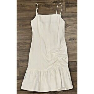 The Pink Box White, Ruffle Hem, Ruched, Stretchy SZ L